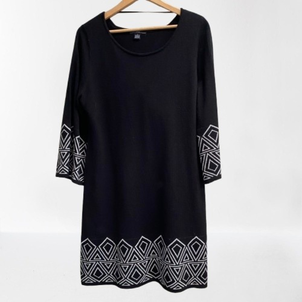 R&K Originals‎ Womens Hooded Sweater Dress Black White Large